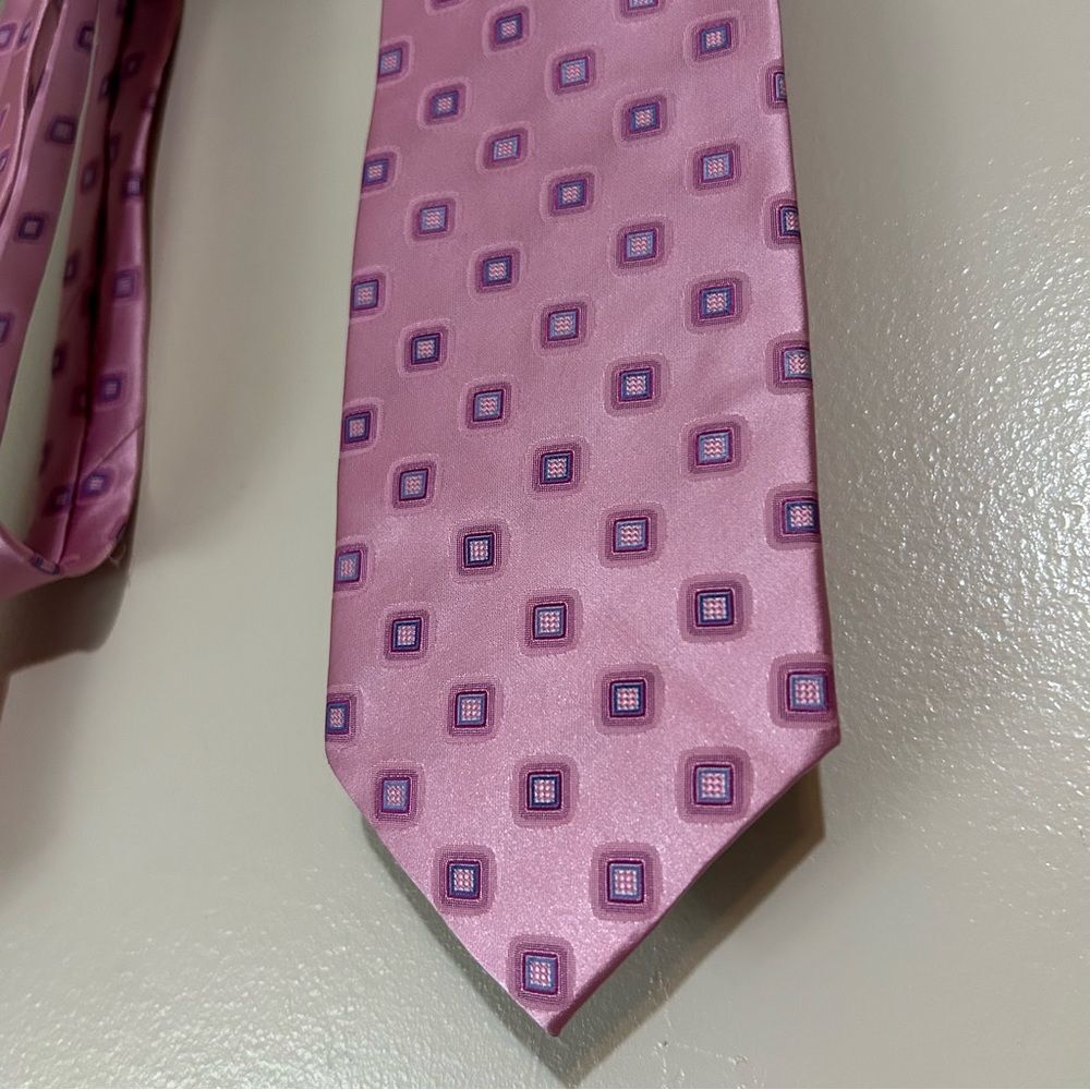 Romario Manzini men’s tie Pink Blue Pink Square pattern